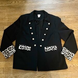 Chico's Blazer Jacket - Black - Cheetah Animal Print  Size 2 (12)